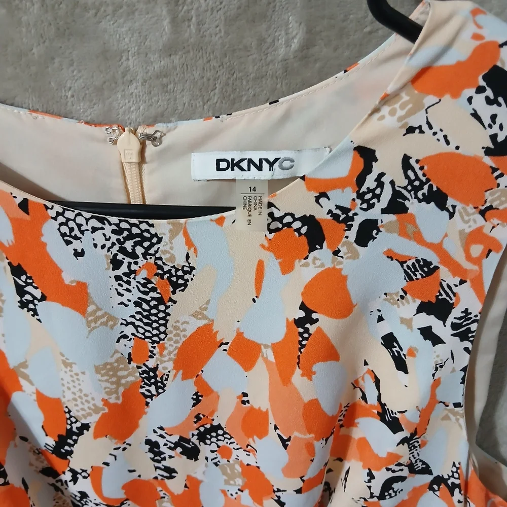 DKNYC Orange and Black Patterned Midi Dress Size 14 - Picture 5 of 16